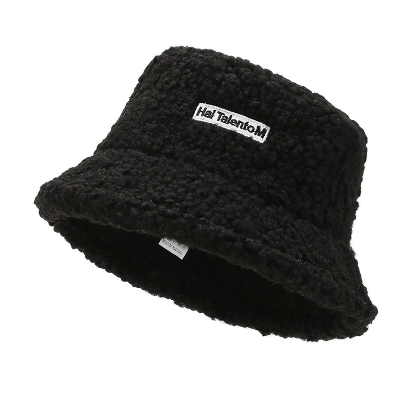 Women Girls Faux Fur Bucket Hat Plush Warm Fisherman Hat Outdoor Windproof Panama Bowl Hats Autumn Street Cold -proof Cap Hats