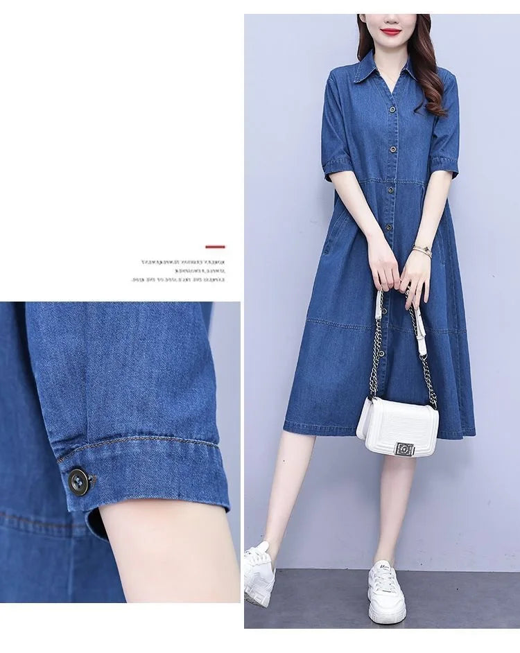 Oversized 5XL Single Breasted Denim Dress For women 2024 Summer New Short sleeved Shirt Denim Dresses Female Casual Clothes