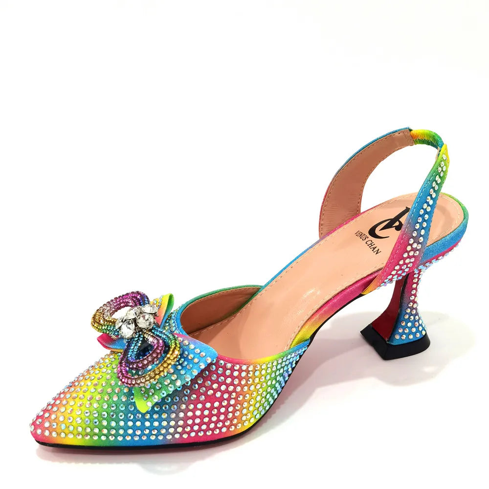 The Latest Style Rhinestone Bow Side Empty Party High Heels Pointed Toe Stiletto Heels Silver Women's Shoes And Bags