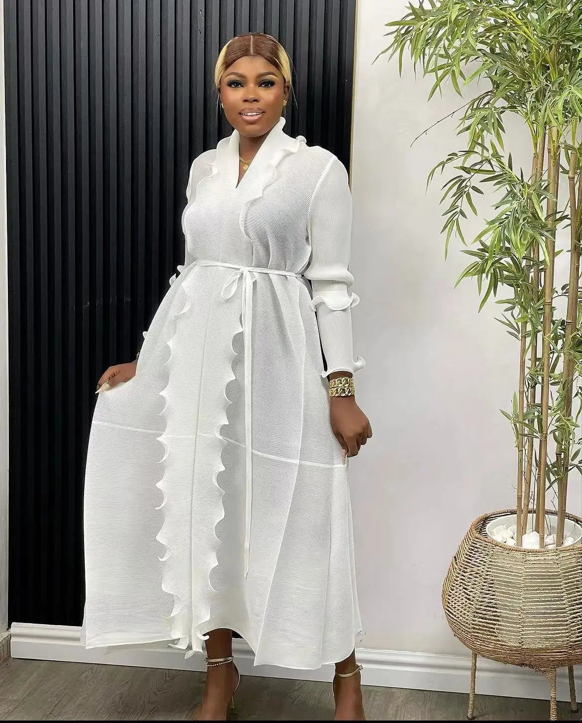 Women Eid Muslim Dress Ruffles Sleeve Dubai Abayas Solid Dresses Sashes Loose Casual Morocco Kaftan Islam Arab Ankle Length