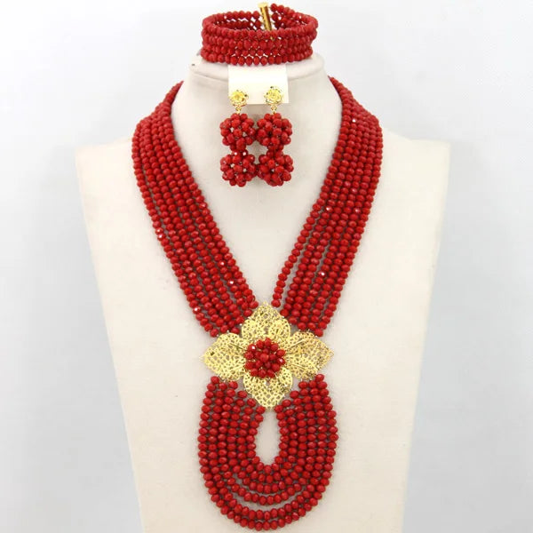 New African Jewelry Set Orange Nigerian Wedding African Beads Jewelry Set Crystal New Bridal Jewelry Set ABS065