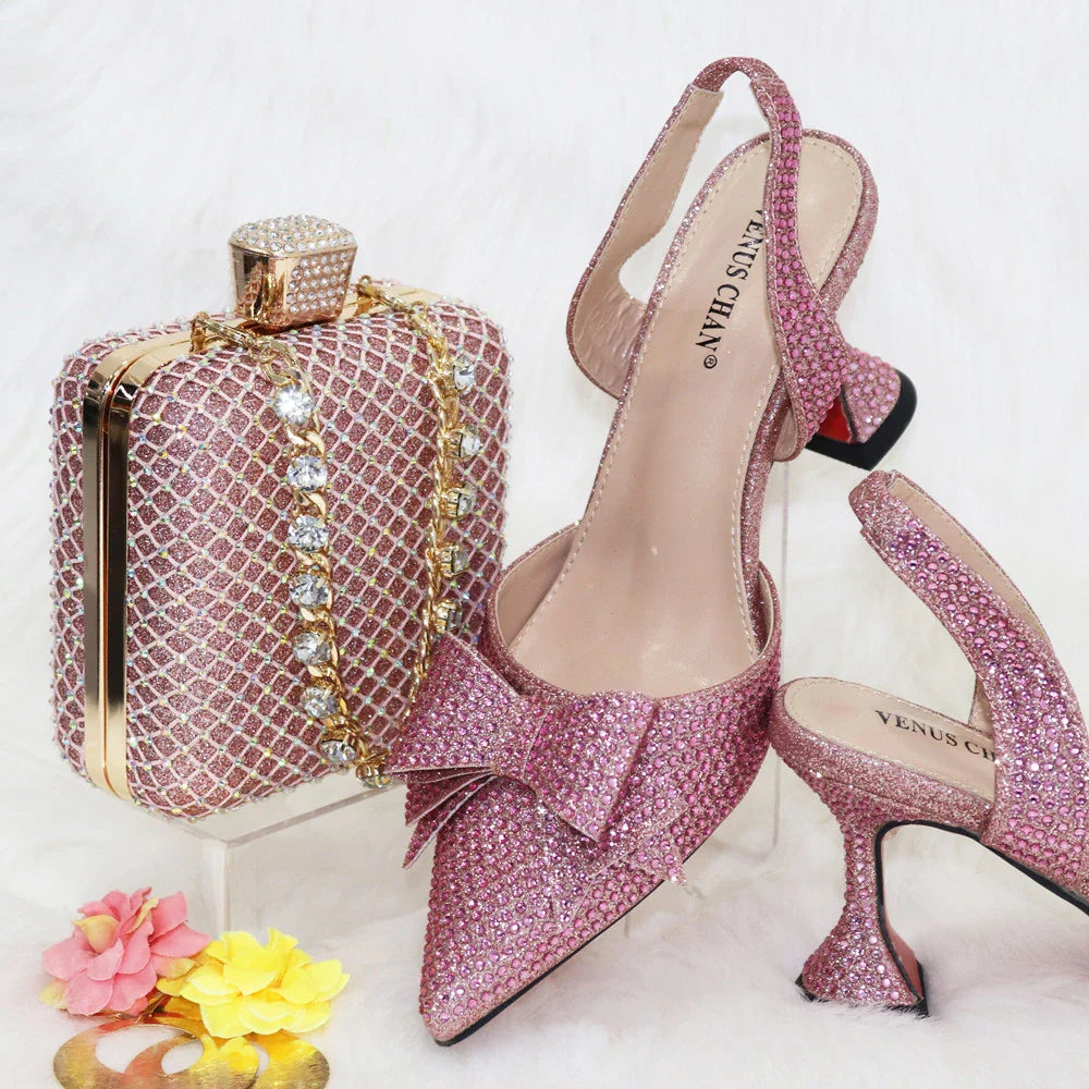 Nigeria Popular New Elegant R.Blue Crinkled Fabric Tote Handle Simple And Versatile Exquisite Party Shoes And bag Set