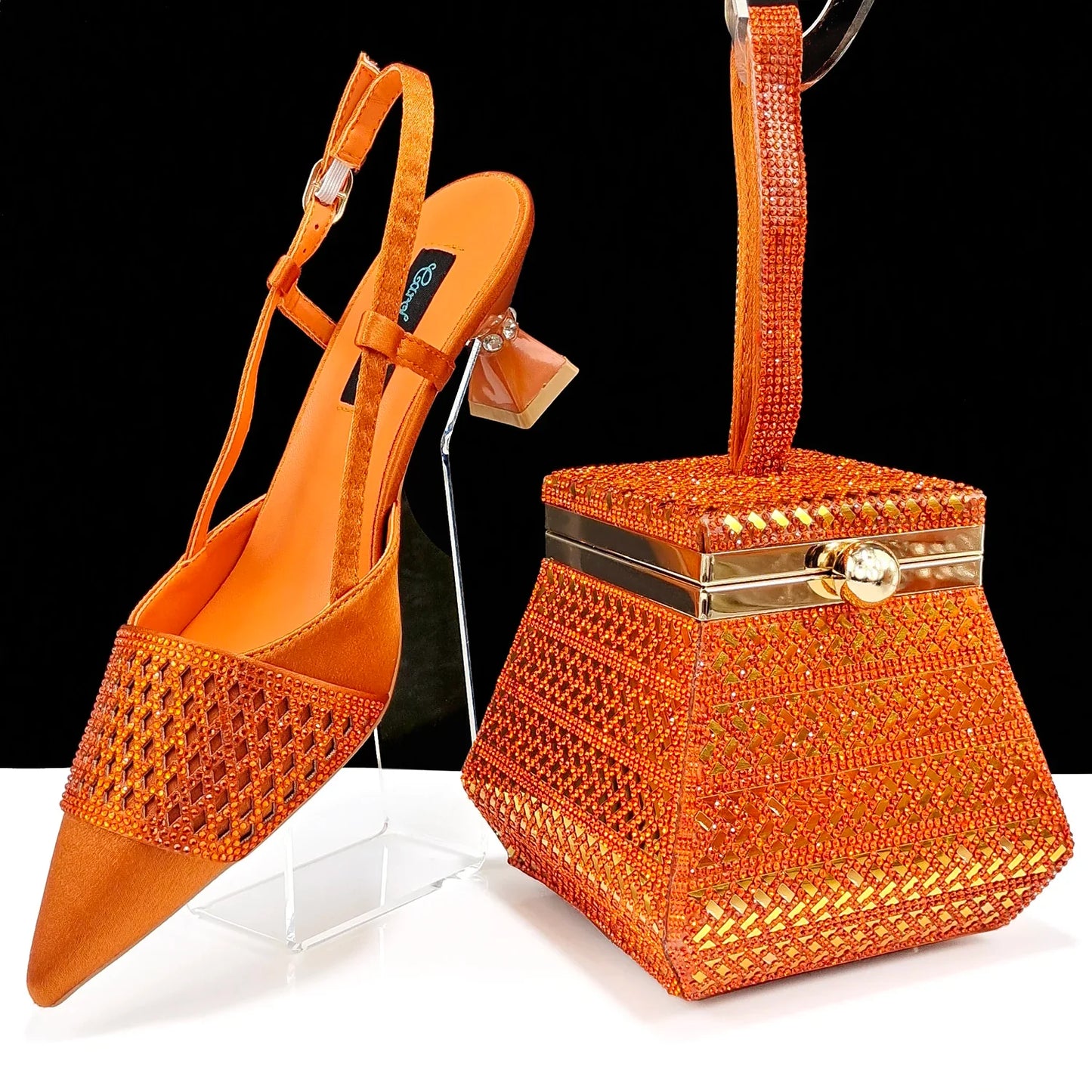 Nigeria Fashion Rhinestone-encrusted Ladies Party Shoes And Special bag High Heels And Dual Purpose Mini Bag Women's Shoes