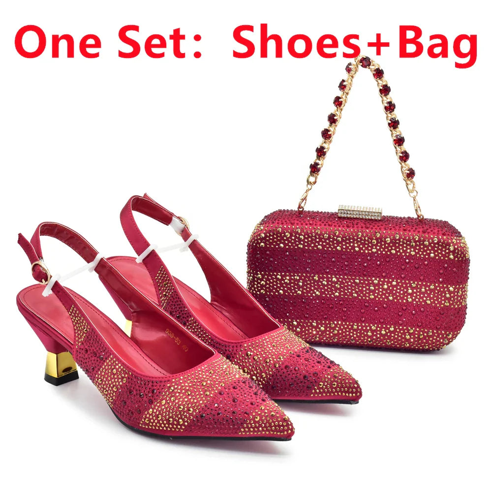 RUTIALNT Silver & Gold Crystal Shoe and Bag Set for Women