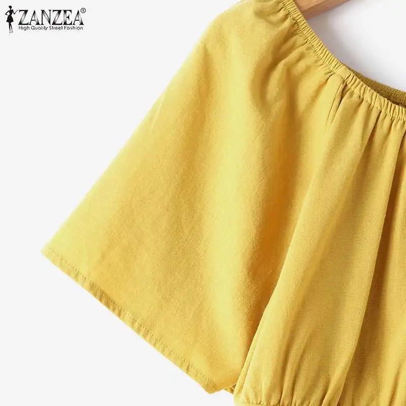 Summer Women Matching Sets ZANZEA 2PCS Elegant Short Sleeve Blouse Wide Leg Pants Fasahion OL Work Pant Sets Holiday Tracksuits