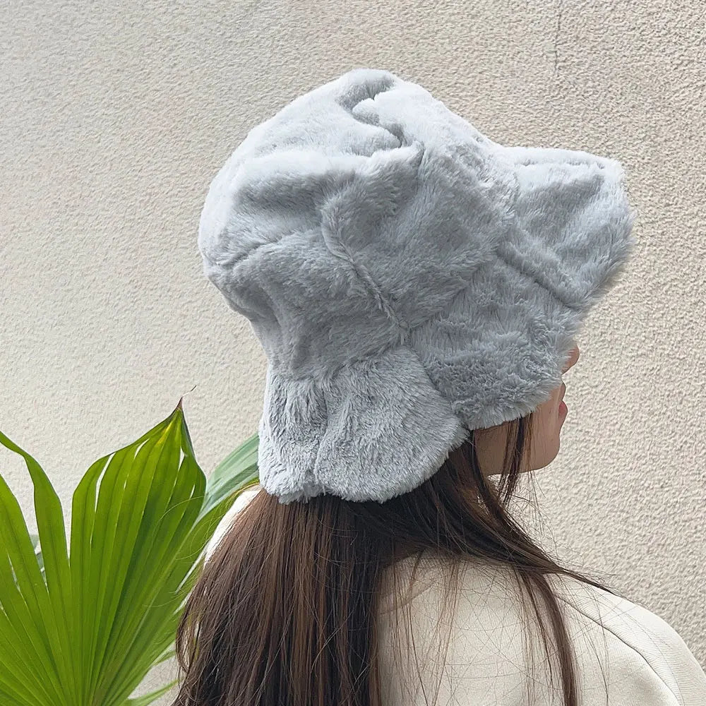 Women Girls Faux Fur Bucket Hat Plush Warm Fisherman Hat Outdoor Windproof Panama Bowl Hats Autumn Street Cold -proof Cap Hats