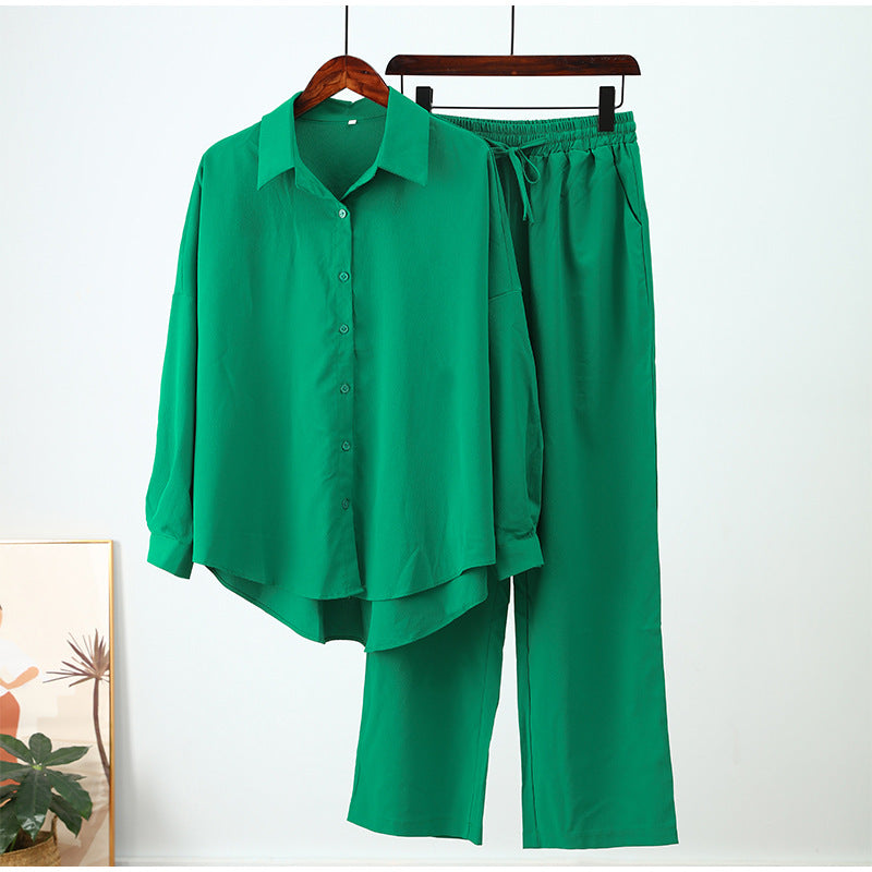 Summer Outfits for Women 2023 Fashion Loose Elastic Wrinkle Long Sleeve Shirt Wide Leg Pants Casual Set for Women 2 Piece Set