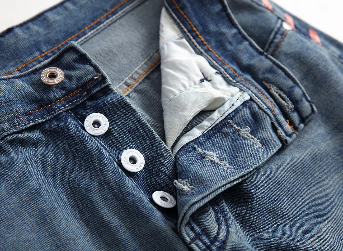 Vintage Distressed Slim Fit Men's Denim Jeans with Button Fly