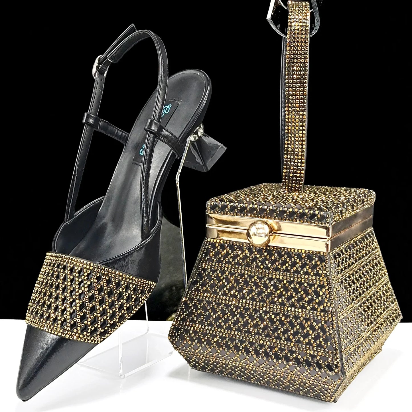 Nigeria Fashion Rhinestone-encrusted Ladies Party Shoes And Special bag High Heels And Dual Purpose Mini Bag Women's Shoes