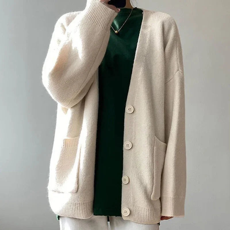 Rimcoy 2025 Chic Yellow Sweater Cardigan Women Lazy Wind Single-Breasted Knitted Cardigan Women Solid V Neck Cardigans Female