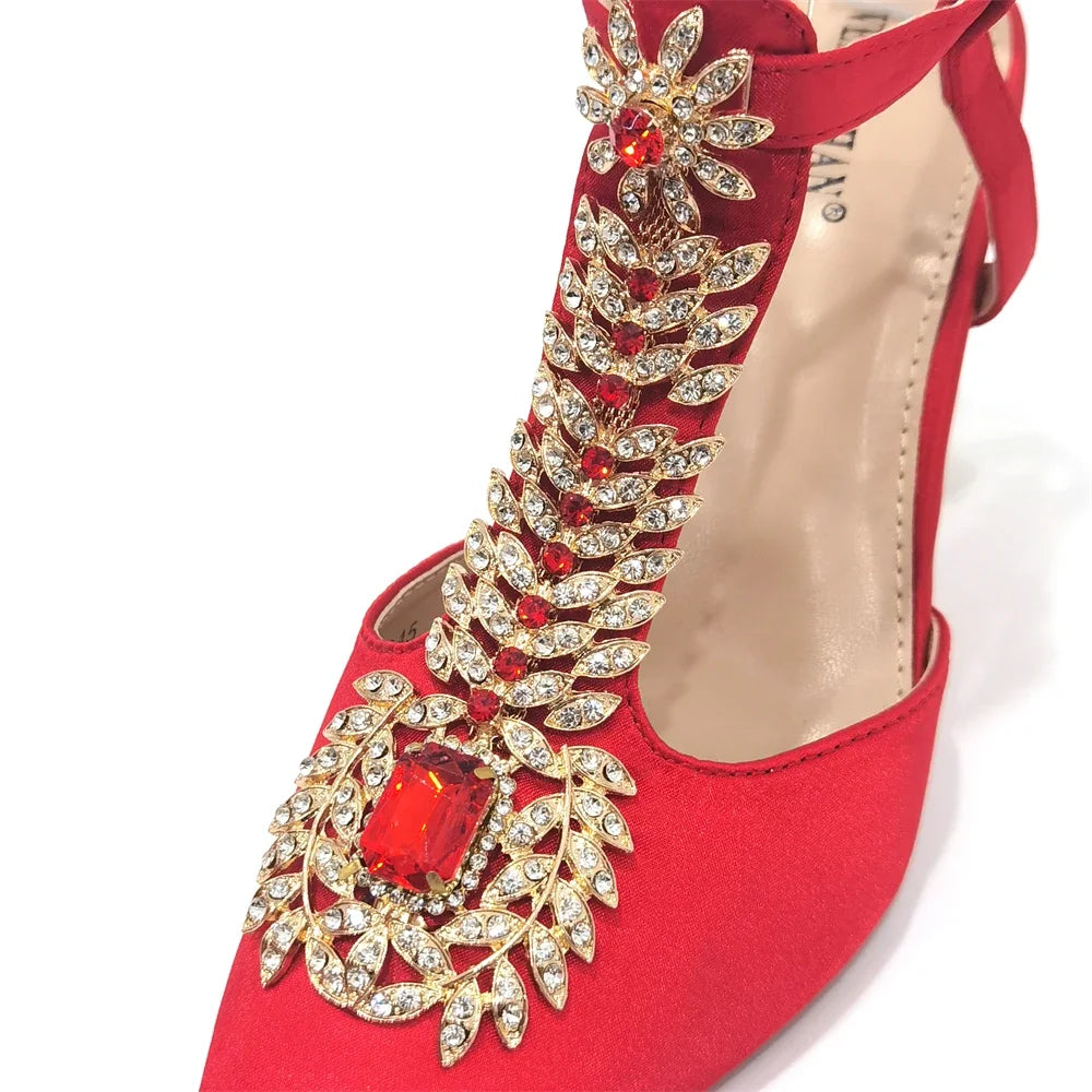 Venus Chan 2023 Italian Design Girly Style Pointed Toe Wedding Shoes And Bag, Full Diamond Decoration Metal Closure Bag