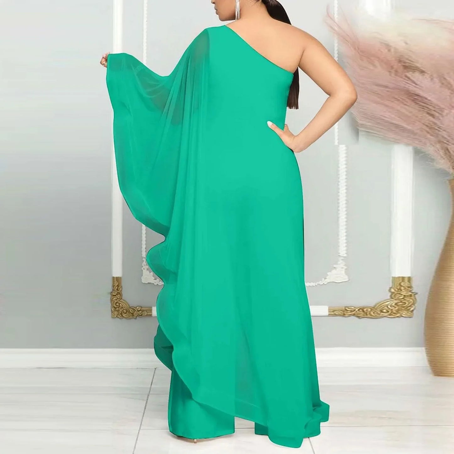 White Wide Leg Party Jumpsuit Sexy Women One Shoulder Elegant Solid Ruffles Casual Overalls Rompers