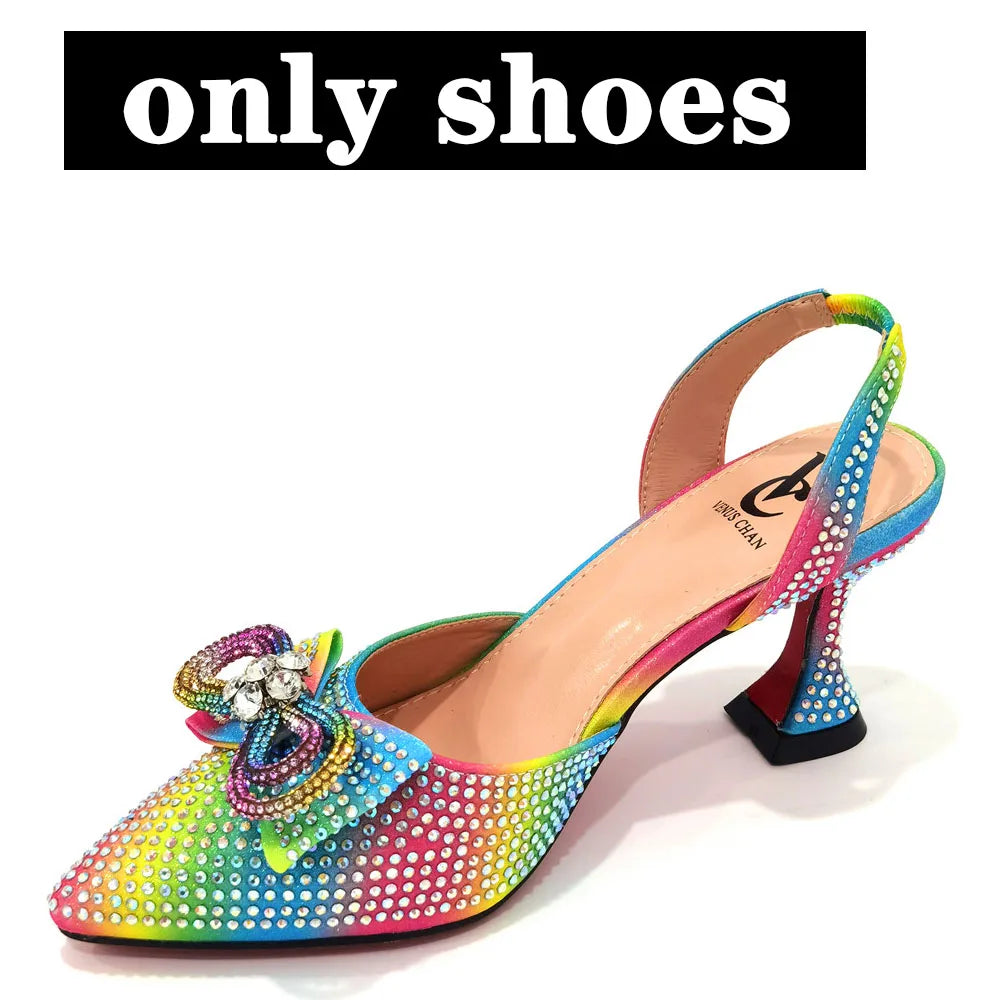 The Latest Style Rhinestone Bow Side Empty Party High Heels Pointed Toe Stiletto Heels Silver Women's Shoes And Bags