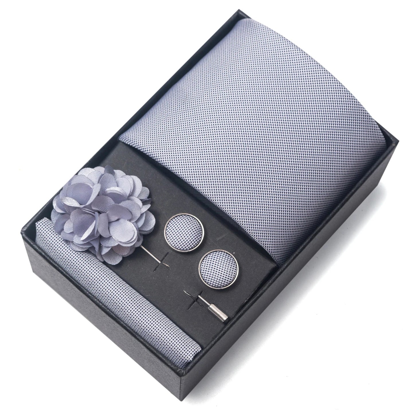 Top Grade Fashion 8 cm Wide Tie Sets Blue Stripe Men's Gravata Handkerchief Cufflink Box Fit Group Workplace Wedding Tie