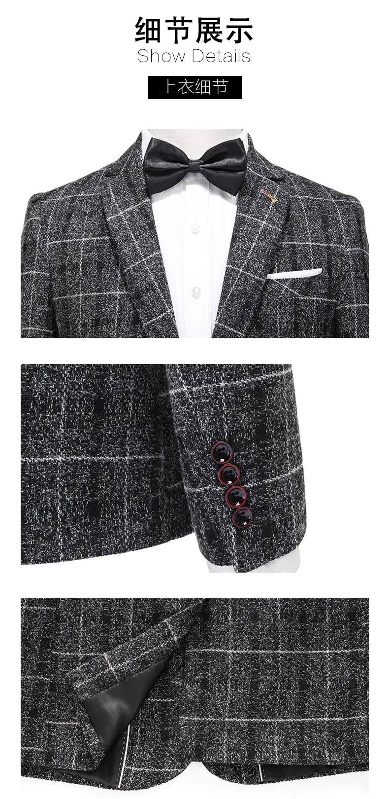 Traje De Hombre Elegante (Blazer+ Vest + Pants) Men's Fashion Business Gentleman Wedding Casual Plaid Cotton Linen British Suit