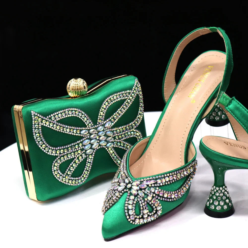 Venus Chan 2023 Yellow Classy Bowknot Pointed Toe Women's Shoes High Heel Elegant Sandals Shallow Mouth Shoes Bag Set Women