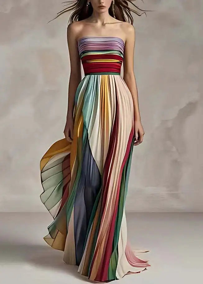 Sexy Strapless Printed Colorful Dress For Summer Elegant Women's Sleeveless Off Shoulder Party Asymmetrical Dress Maxi Vestidos
