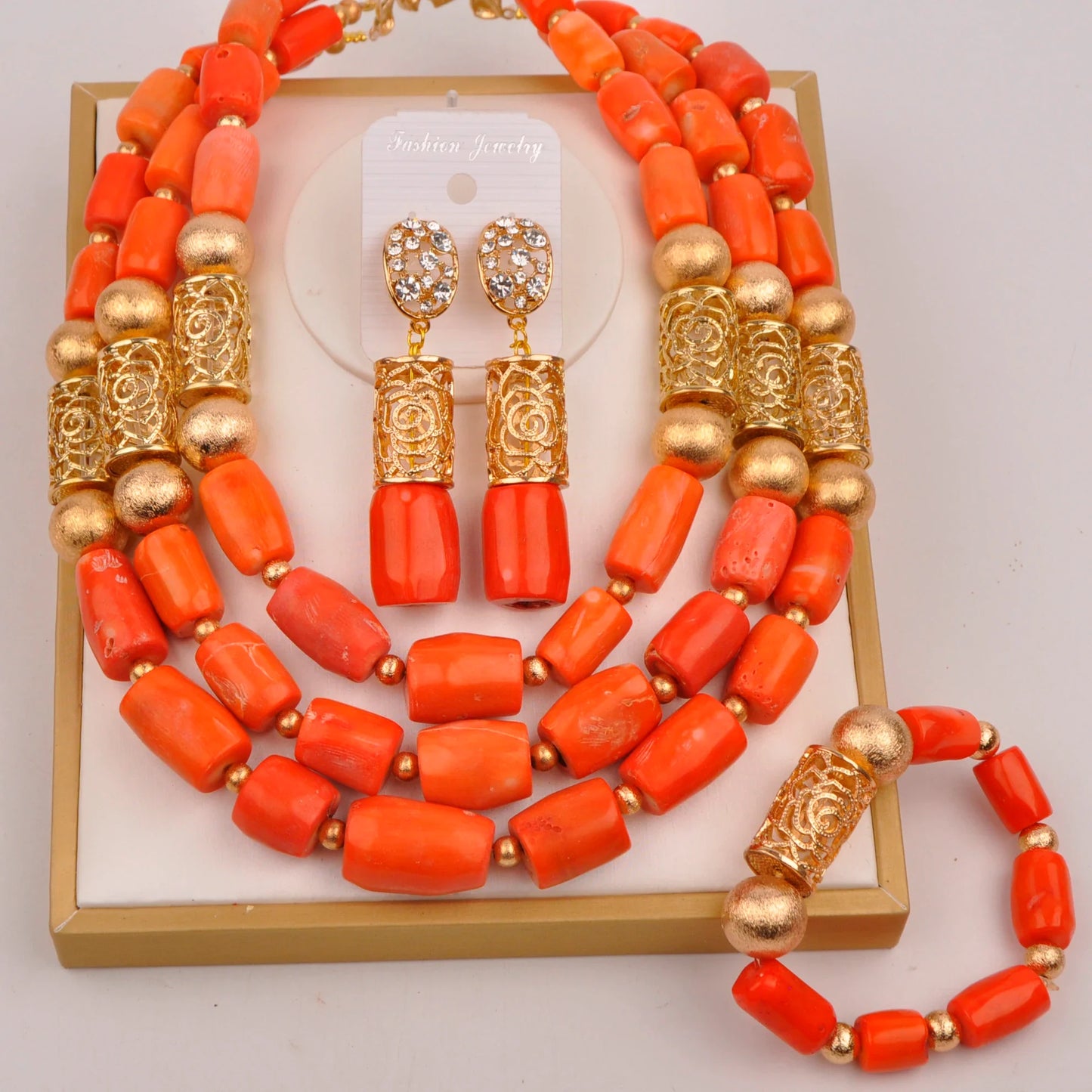 splendid orange nigeria coral beads necklace african jewelry set bridal wedding jewelry sets C21-23-01
