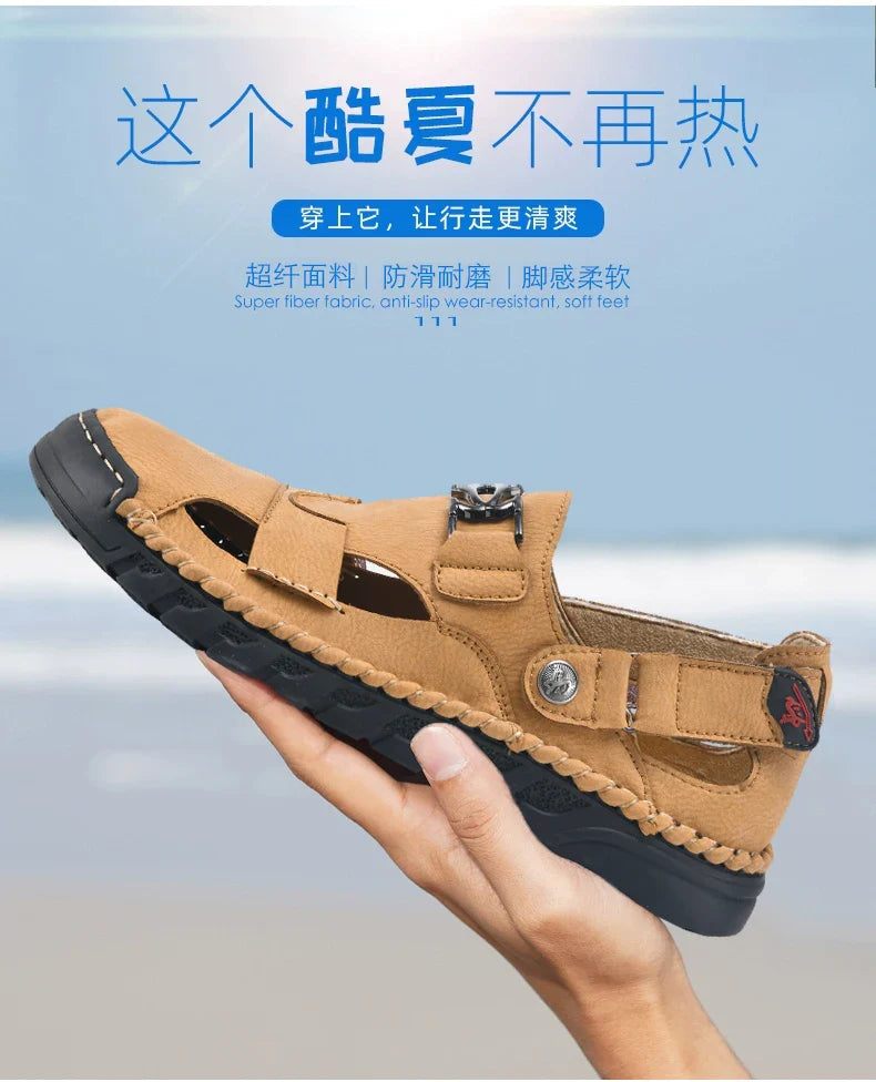 New summer men's sandals, microfiber upper, outdoor beach men's shoes, non-slip, wear-resistant, soft and comfortable