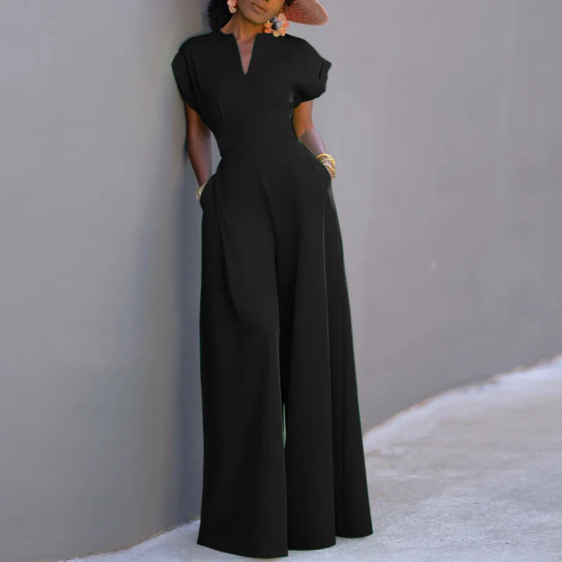 ZANZEA Short Sleeve 2023 Summer Long Rompers Commuting Elegant Holiday Women Playsuit Wide Leg Pants Casual Jumpsuits Overalls