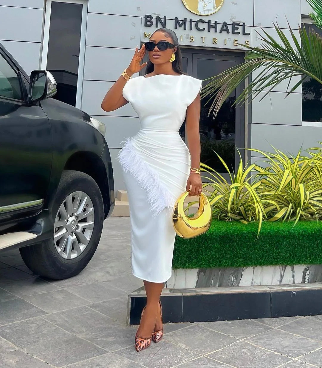 Women Dresses O Neck Pullover Solid Sexy Wrap Buttocks Vestidos Ankle Length Office Lady Dress Slim Fit Sheath Feathers