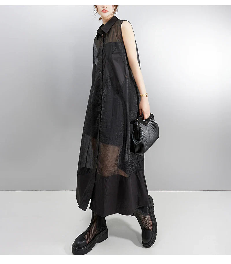 NYFS 2025 Summer New Loose plus Size Organya splicing sleeveless Shirt Dress Robe Elbise Korean Style Women Dress