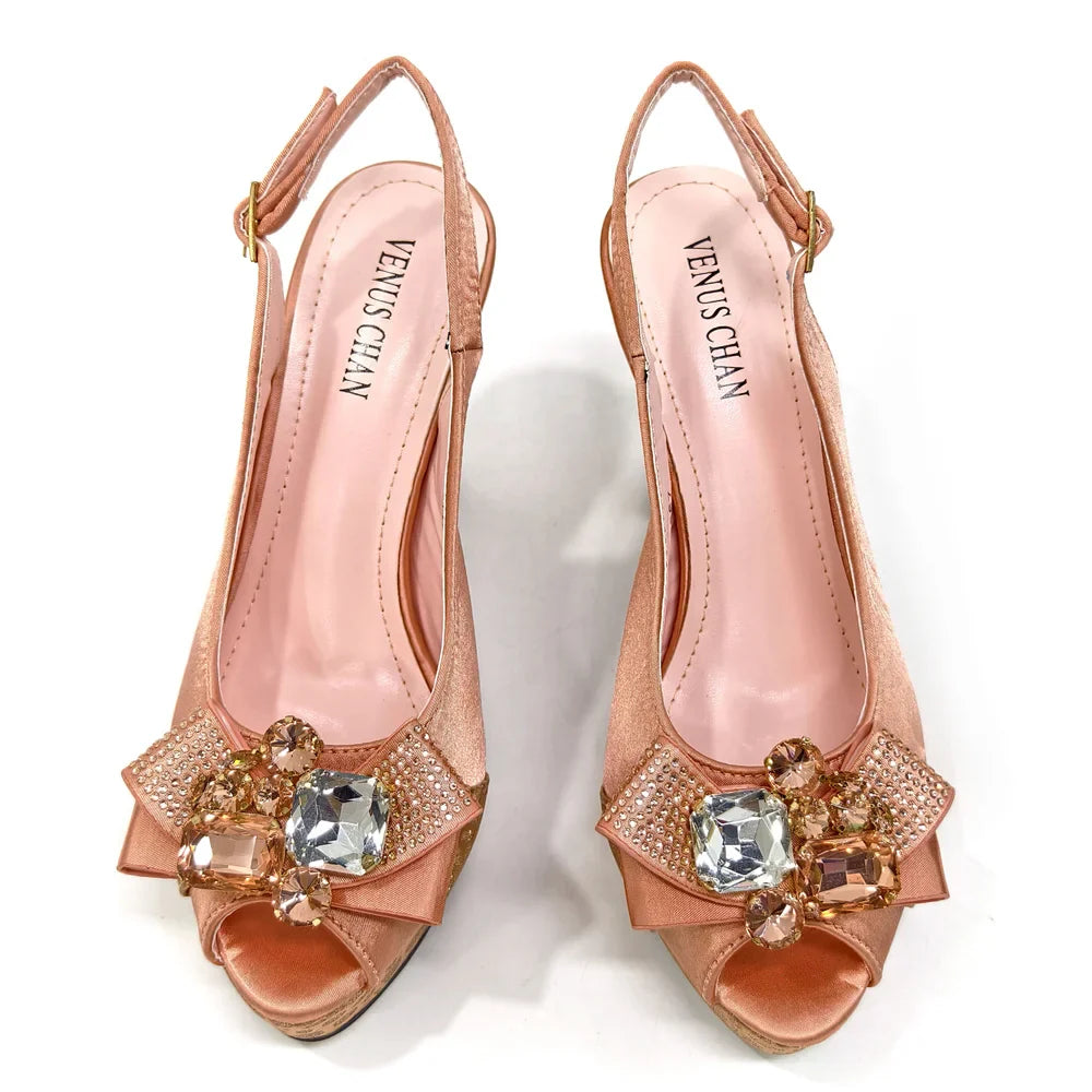 Nigerian Women Heel Party Shoes and Bag Set Royal Blue Colour Rhinestone Handbag Italian Design Wedding INS 2024