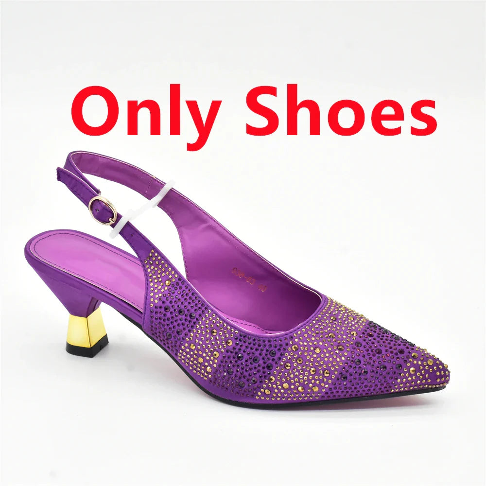 RUTIALNT Silver & Gold Crystal Shoe and Bag Set for Women
