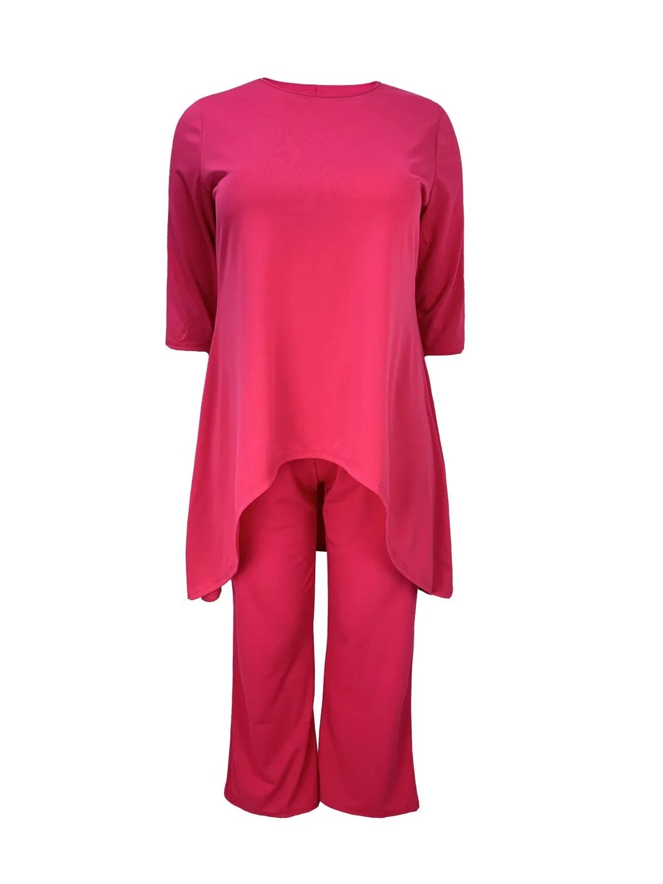 Women Two Piece Sets Pant Set Round Neck Matching Sets Casual Loose Irregularity Tops Long Pants Elegant Splice Y2k Streetwear