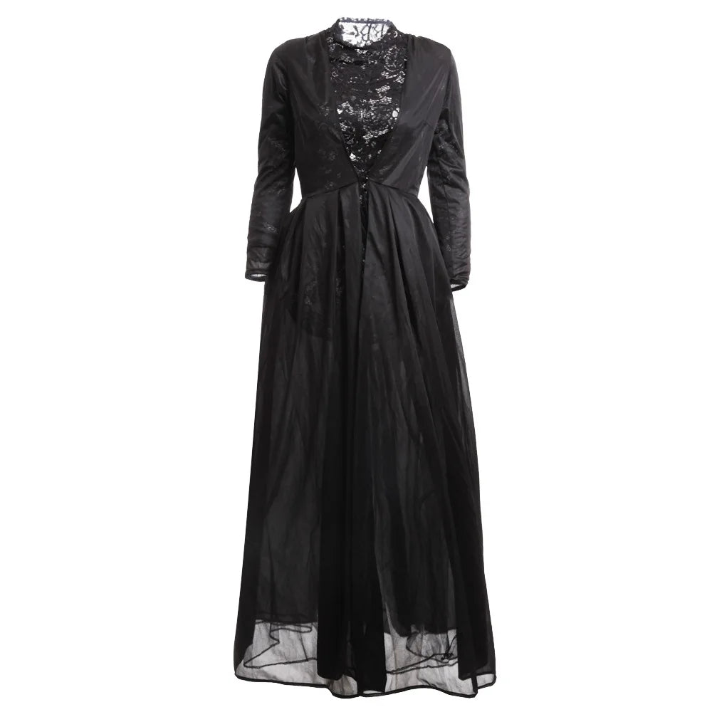Women Sexy Dress Two Piece Sets Lace Hollow Out Spliced Long Dresses Full Sleeve Tight Waist Gown Evening Vestidos Party Prom
