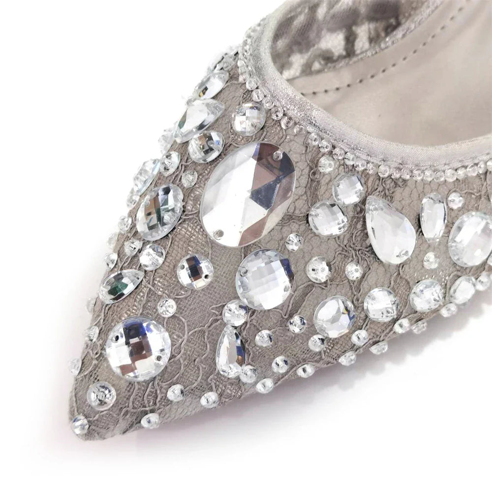 Venus Chan Pointed Toe Heels for Women Party Green Color Full Diamond Lace Matching Design Italian Shoe and Bag Set Designer