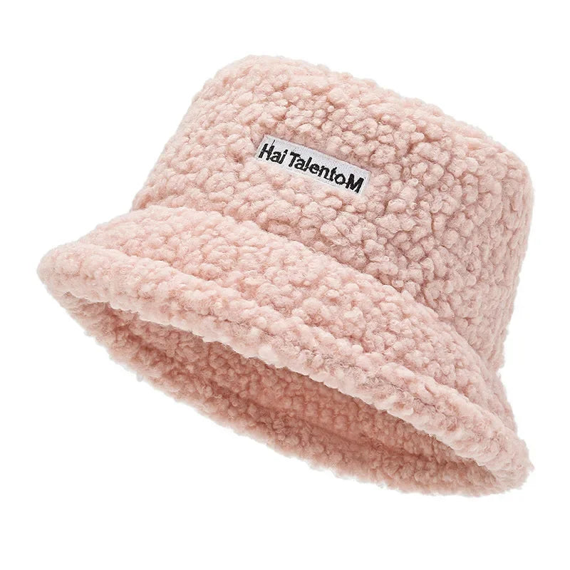 Women Girls Faux Fur Bucket Hat Plush Warm Fisherman Hat Outdoor Windproof Panama Bowl Hats Autumn Street Cold -proof Cap Hats
