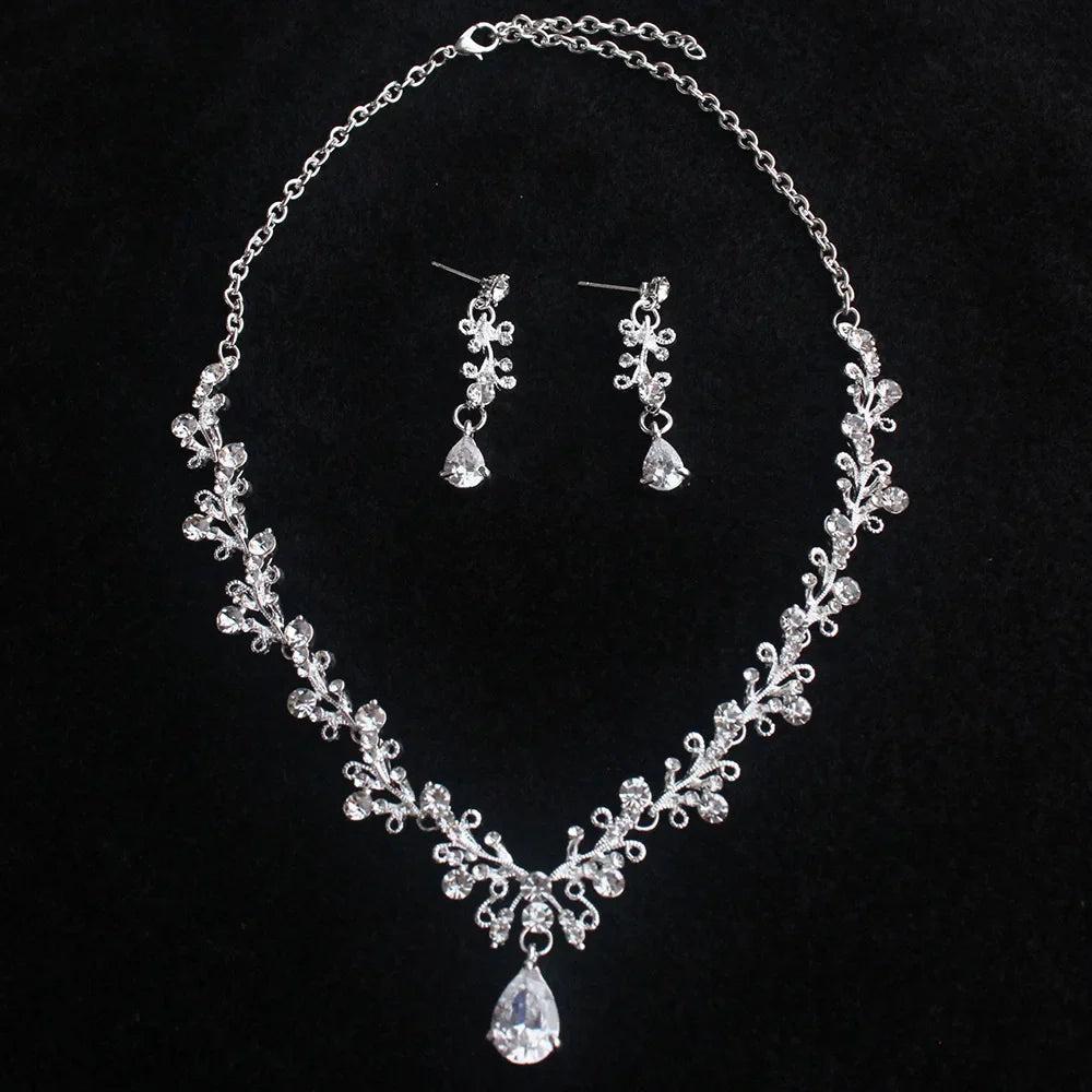 Sparkling Crystal Bridal Jewelry Set – Tiara, Necklace & Earrings for Weddings