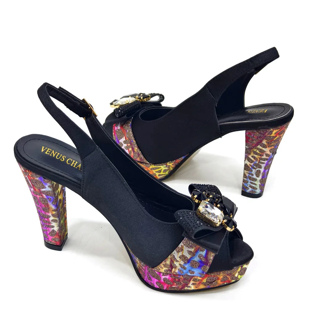 Nigerian Women Heel Party Shoes and Bag Set Royal Blue Colour Rhinestone Handbag Italian Design Wedding INS 2024