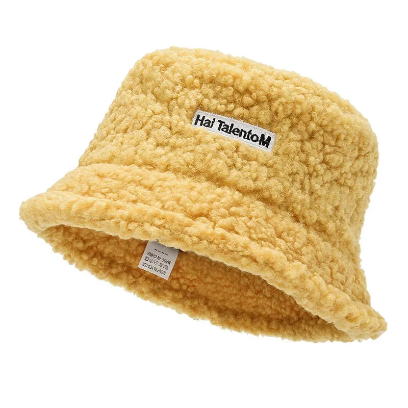 Women Girls Faux Fur Bucket Hat Plush Warm Fisherman Hat Outdoor Windproof Panama Bowl Hats Autumn Street Cold -proof Cap Hats