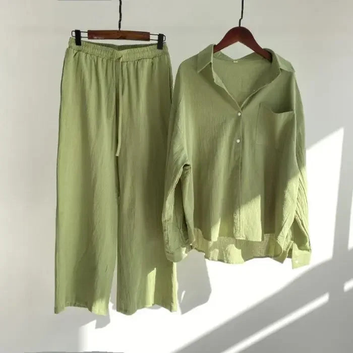 Women's Retro Cotton Linen Shirt Set High Waist Loose Pants Two Piece Suit Traditional Chinese Style Clothing Ensemble