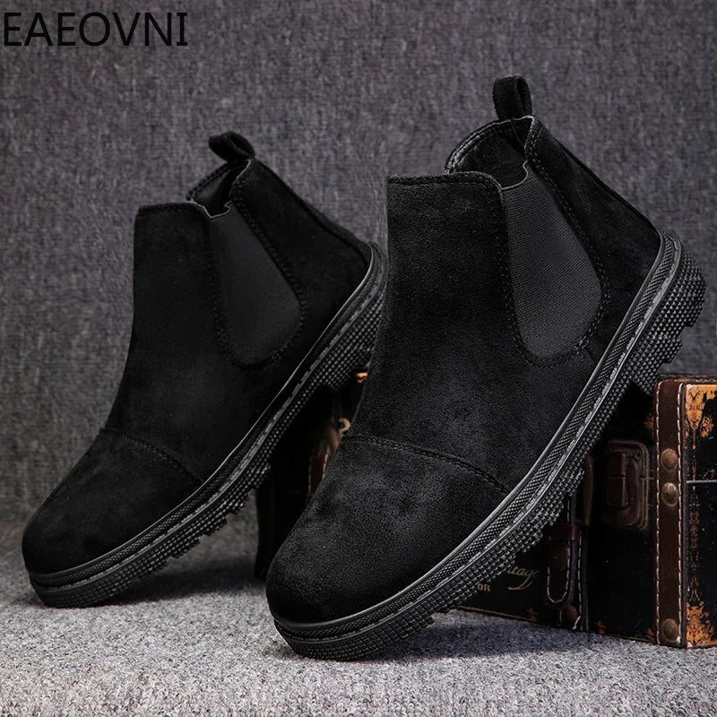 New Winter Boot Casual Shoes for Men Round Toe Slip-on Trendy All-match British Style Winter Boot Anti-slip Classic Simple Casua