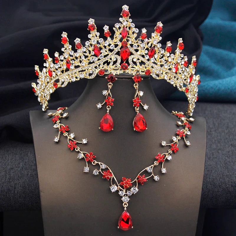Opal Green Tiaras and earrings necklace Set for Women Bridal Jewelry Sets Wedding Dress Crown Bride Prom Costume Accessories