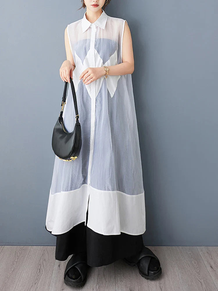 NYFS 2025 Summer New Loose plus Size Organya splicing sleeveless Shirt Dress Robe Elbise Korean Style Women Dress