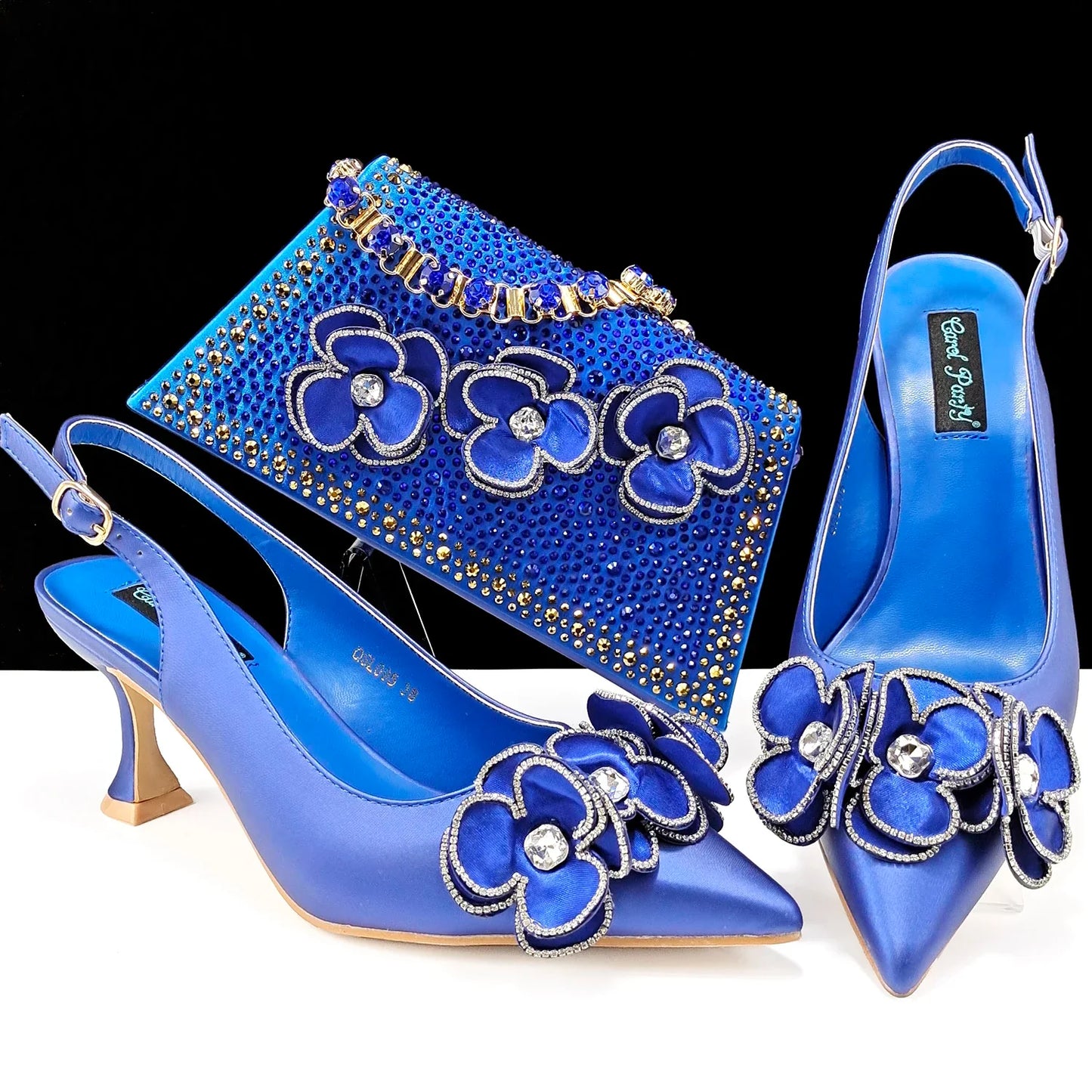 Party Shoes And Bag Ladies Heel Decoration Pure Elegant Flower Wedding Shoes And Bag Full rhinestone Fashion Handbag