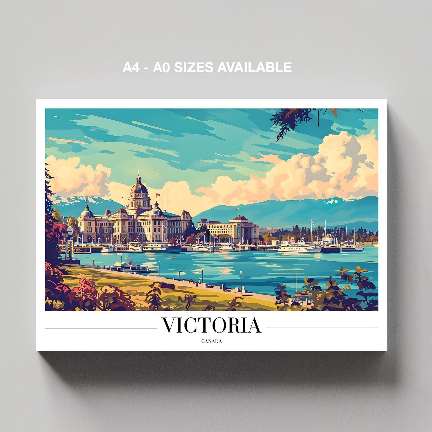 Victoria Harbour Canada World Travel - Framed Canvas Wall Art Print-4