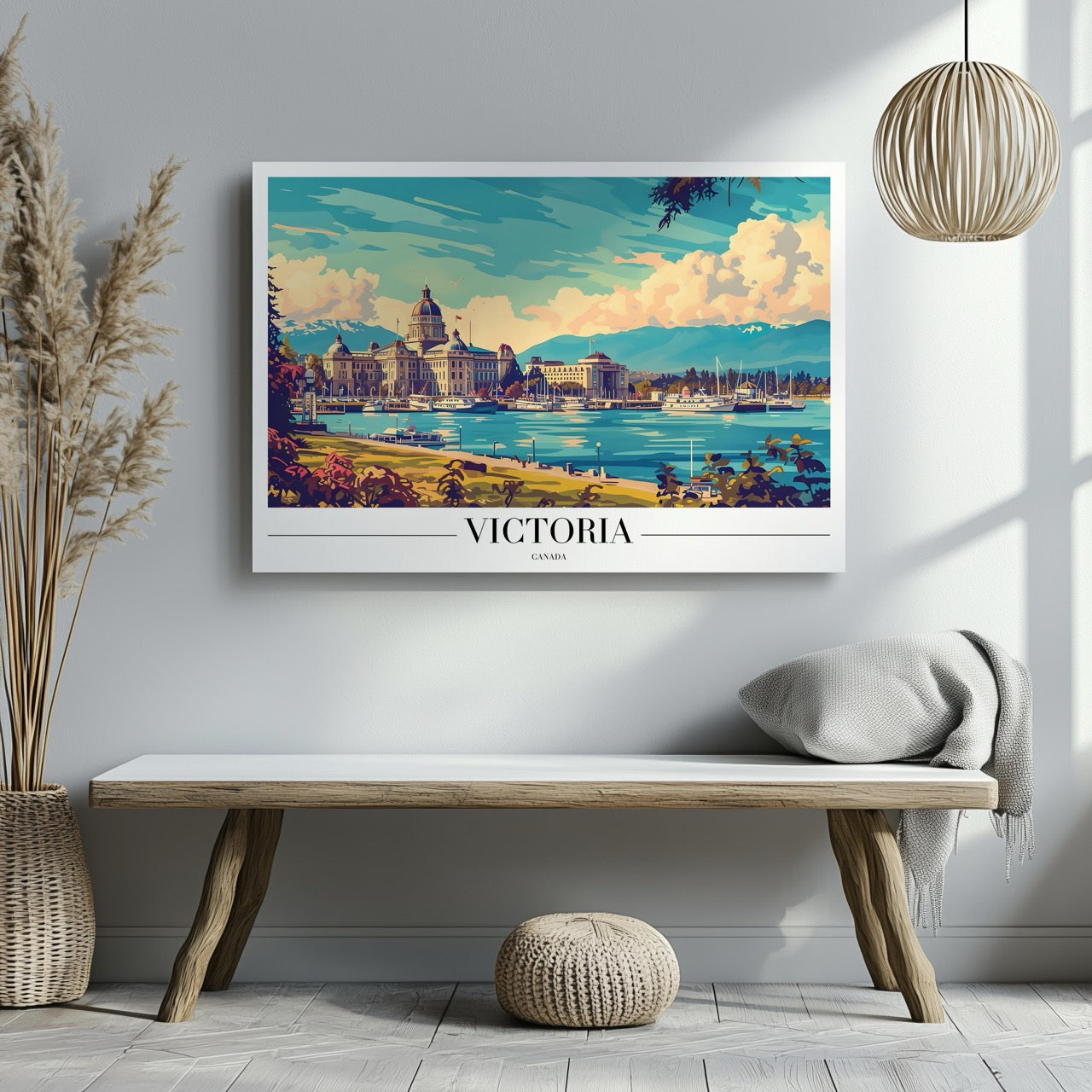 Victoria Harbour Canada World Travel - Framed Canvas Wall Art Print-1
