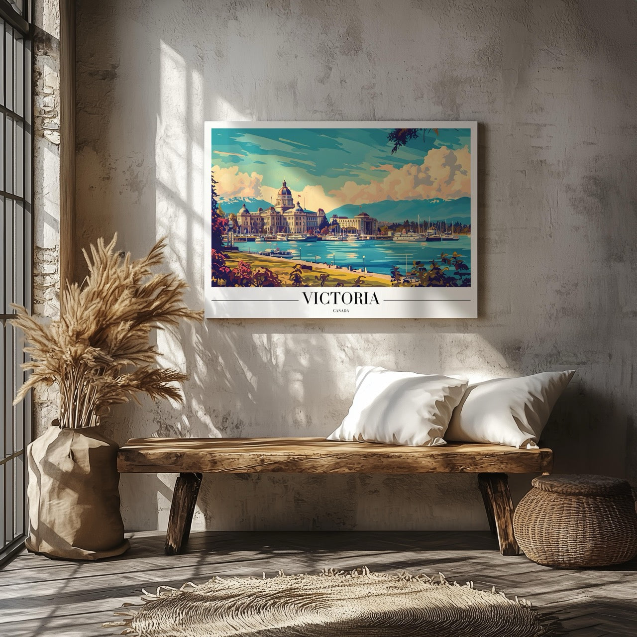 Victoria Harbour Canada World Travel - Framed Canvas Wall Art Print-2