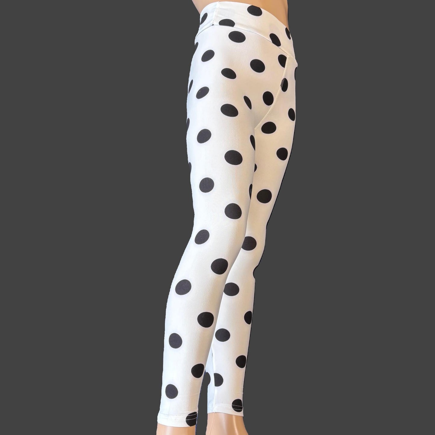 White polka dot design full length leggings