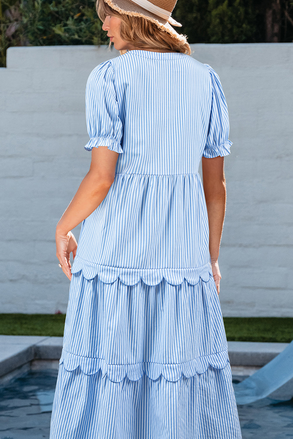Noah Stripe Tiered Scallop Long Dress-1