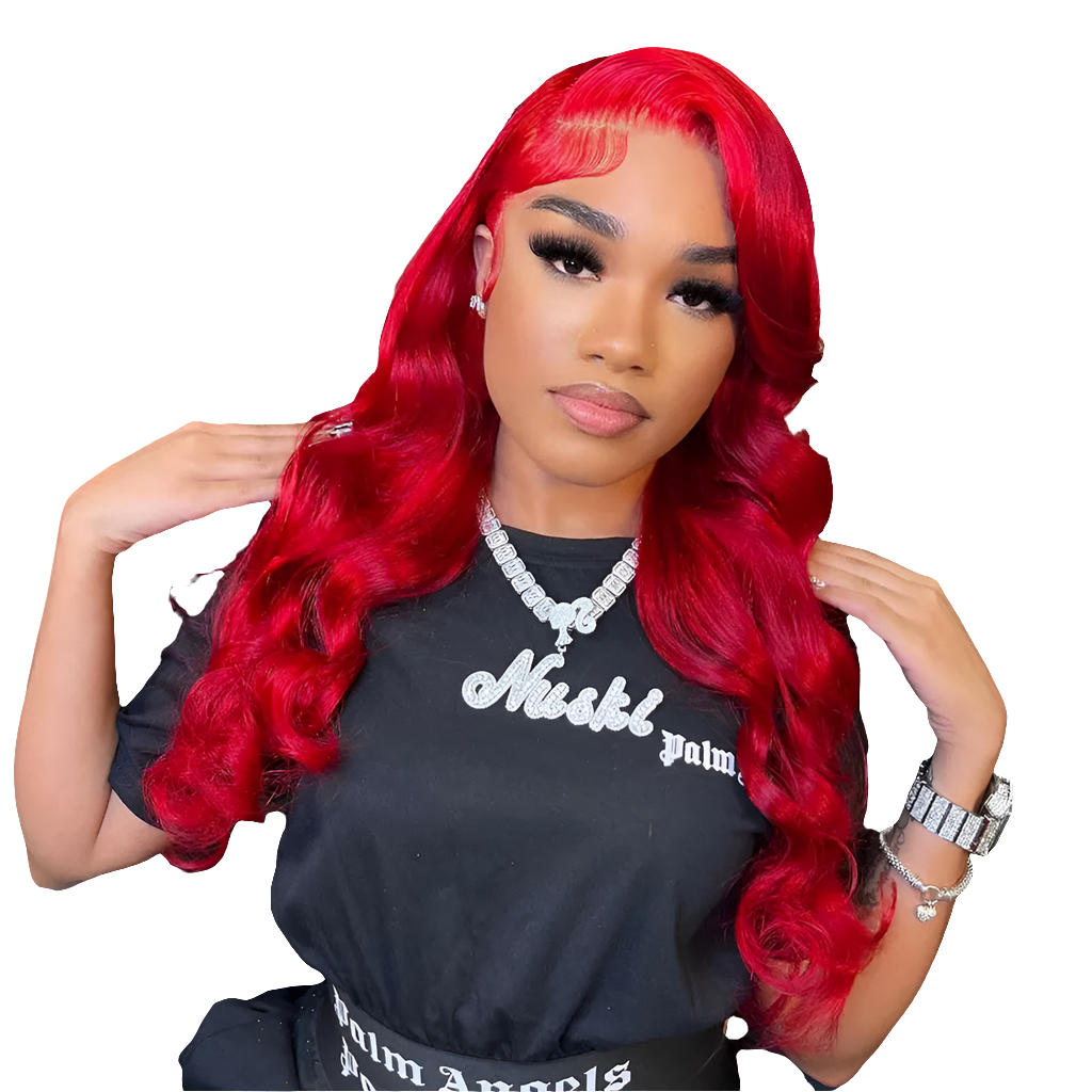 Ubest Red 99j Colored 13X6 Body Wave Transparent Lace Front Wigs Human Hair 200% Density Brazilian Hair Remy Hair T Part Lac Wig