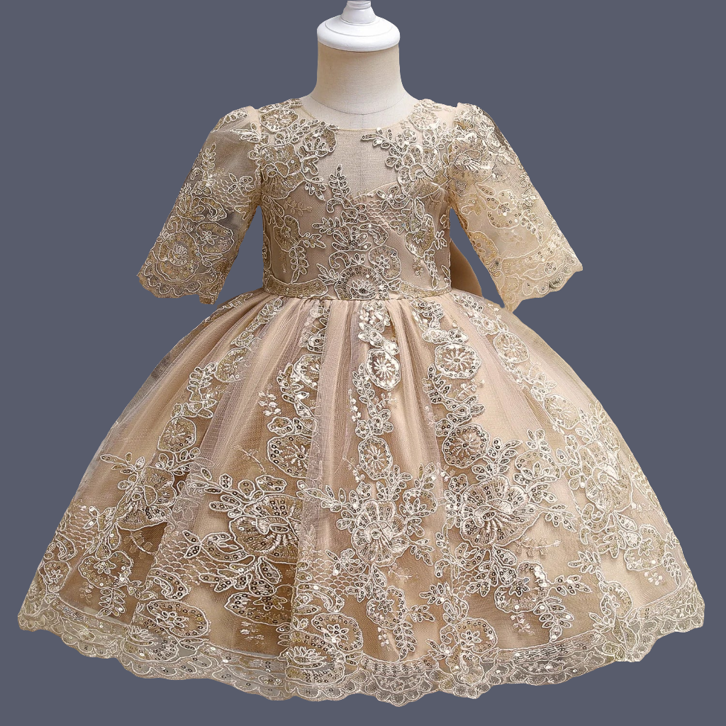 Toddler Kids 1st Birthday Baptism Party Dress for Girl Princess Luxury Embroidery Costume Backless Bow Wedding Gown Baby Dresses