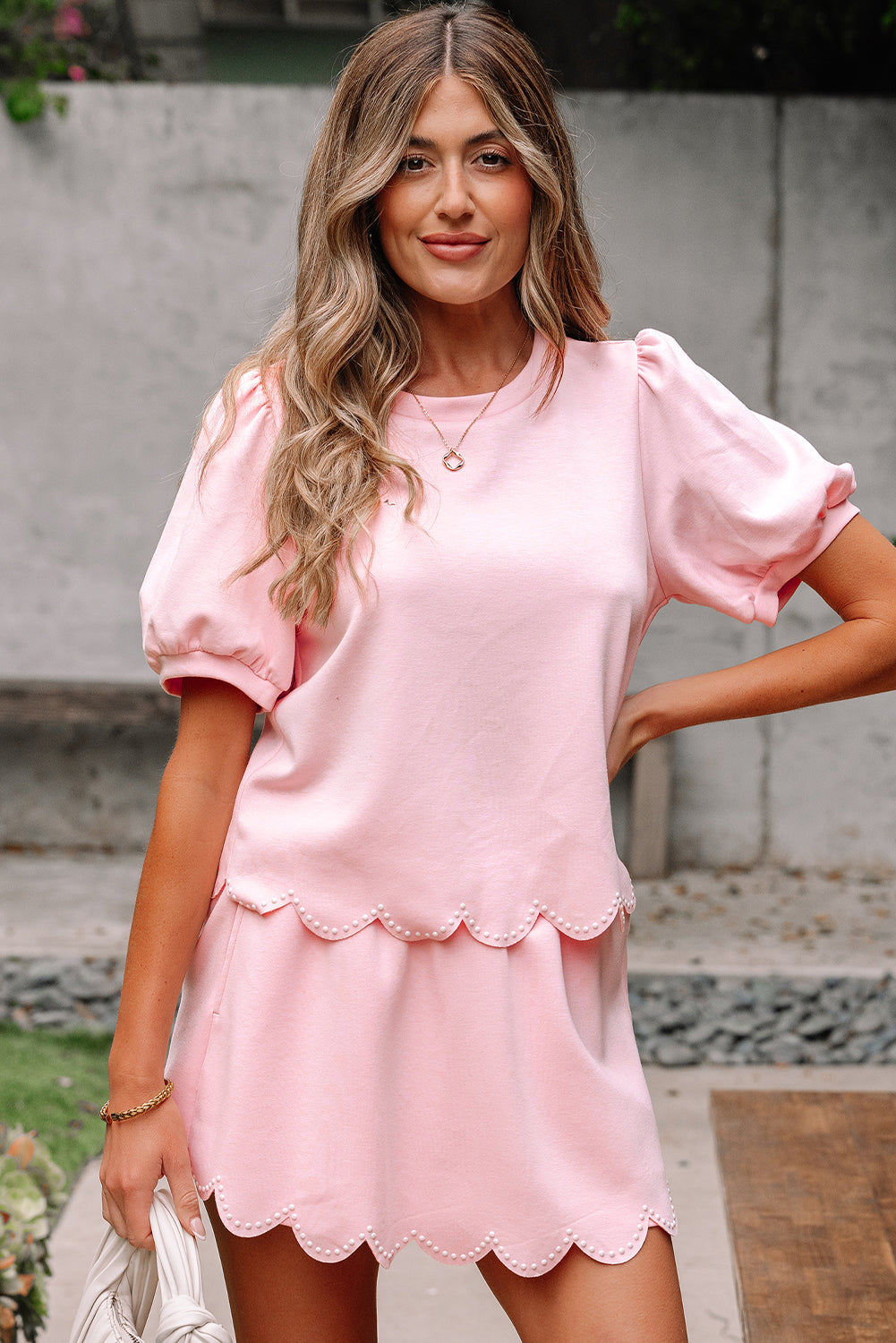 Nova Puff Sleeve Pearl Embellished Scallop Set-3