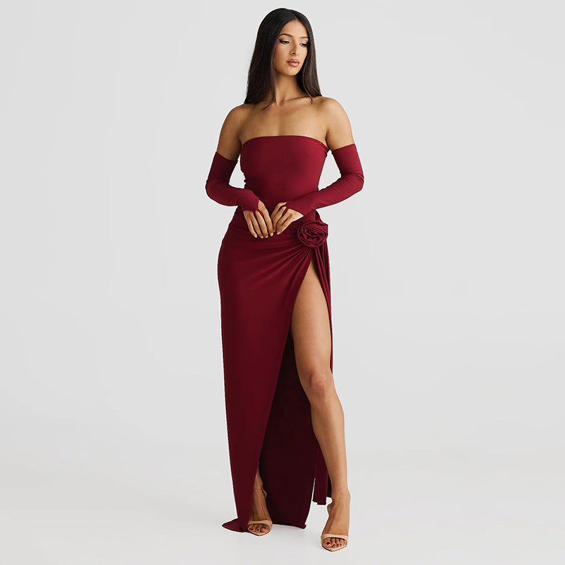 Personalized Solid Color Oversleeve Tube Top Split Skirt Suit