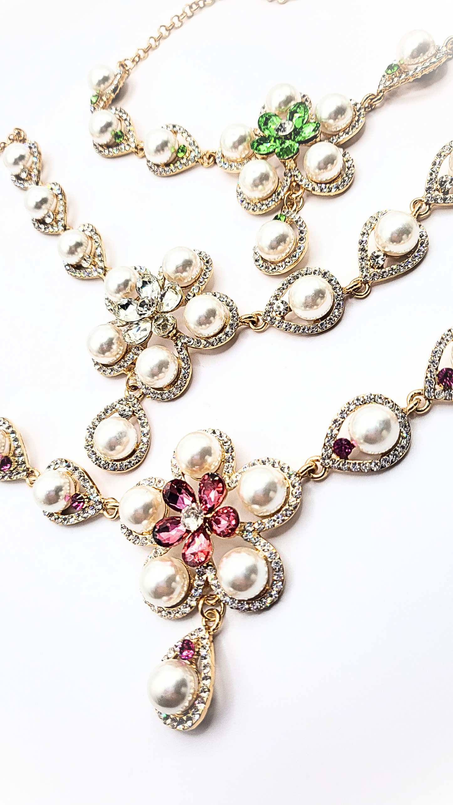 Pearl Crystal Flower Necklace & Earrings